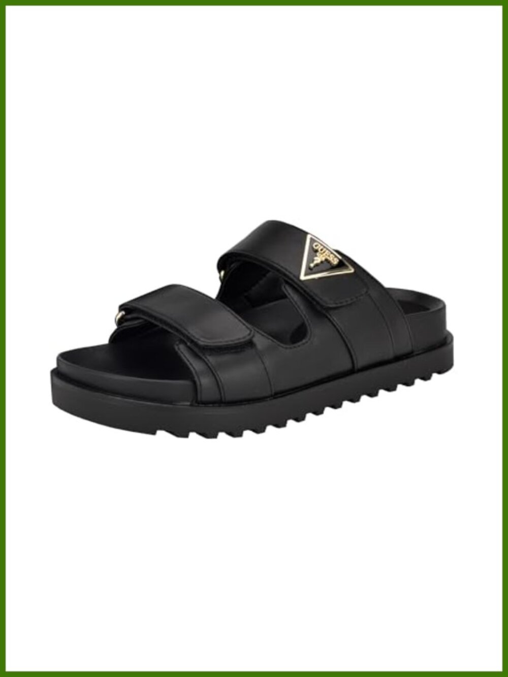 Faux Leather Platform Slide Sandals Adjustable Double Strap Comfort